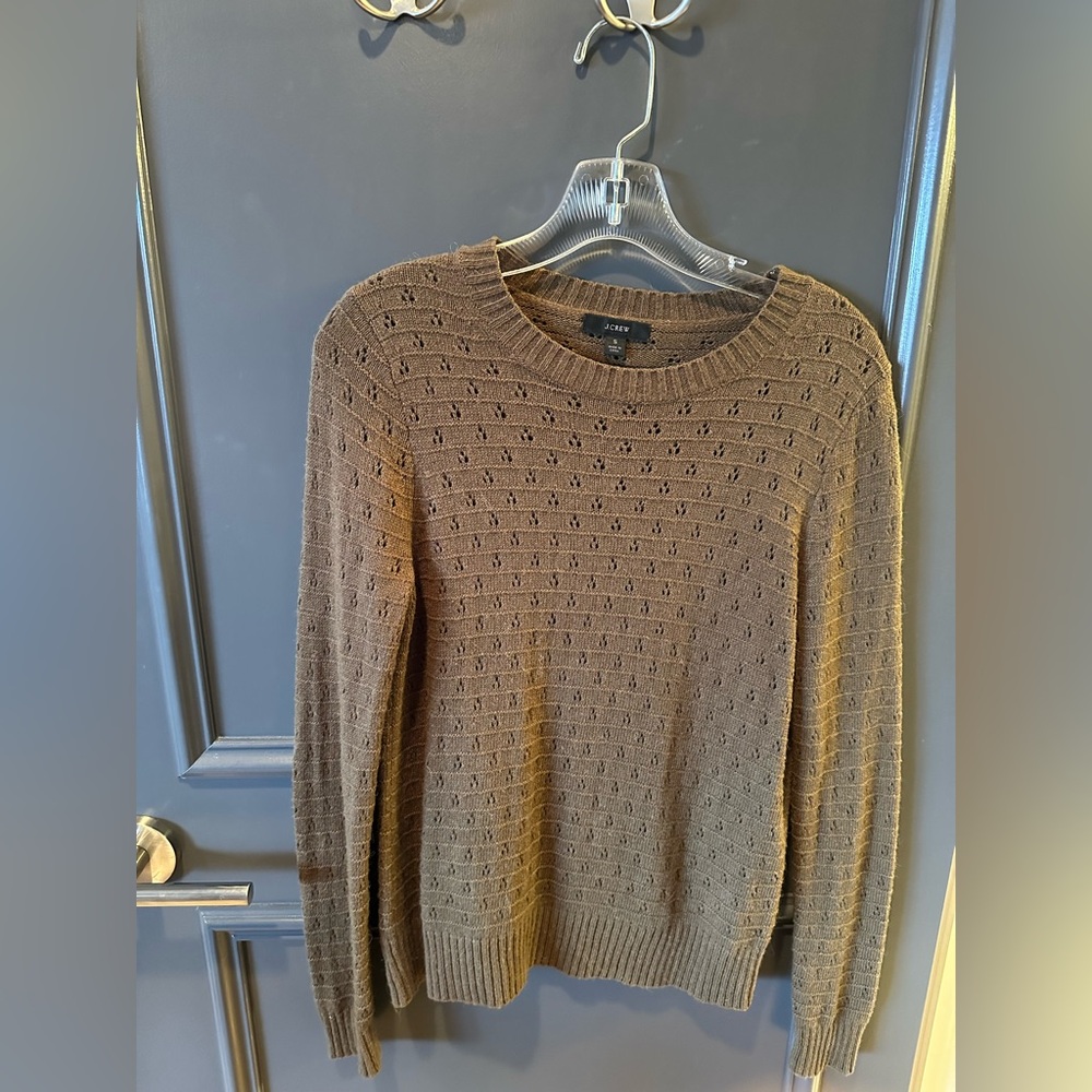 J. Crew Pointelle Crewneck Sweater in Heather Elm
